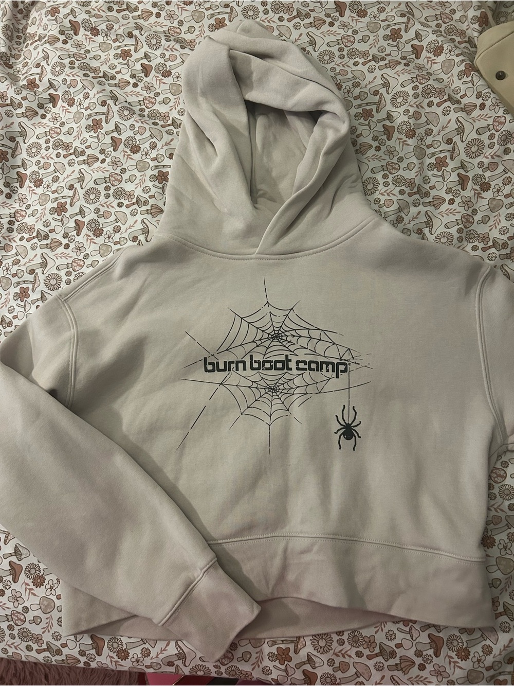Burn Boot Camp Women's Cream Spiderweb Cropped Hoodie